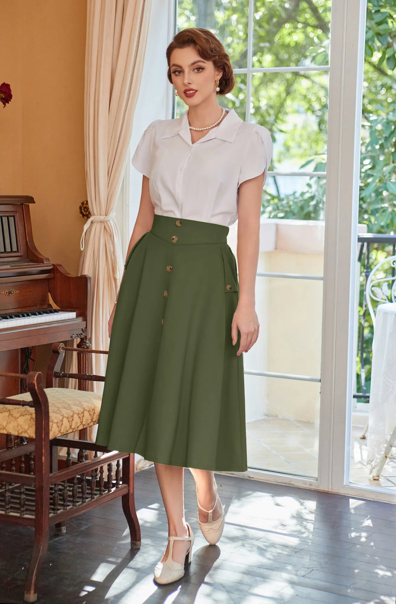 Vintage A-Line Skirt Midi Skirt Casual Skirt High Waisted Midi Party Skirt Basic A-Line Stretchy Flared Skirt Swing Skirt