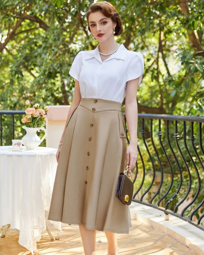 Vintage A-Line Skirt Midi Skirt Casual Skirt High Waisted Midi Party Skirt Basic A-Line Stretchy Flared Skirt Swing Skirt