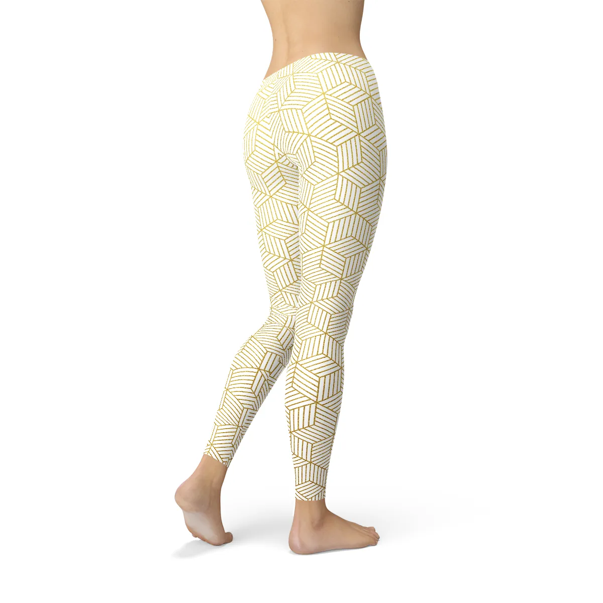 White Geometric Cubes Leggings