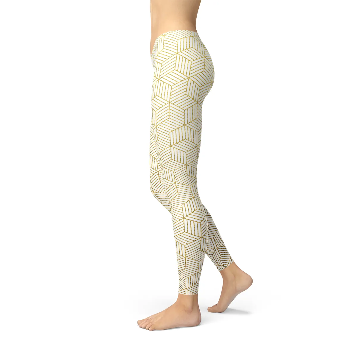 White Geometric Cubes Leggings