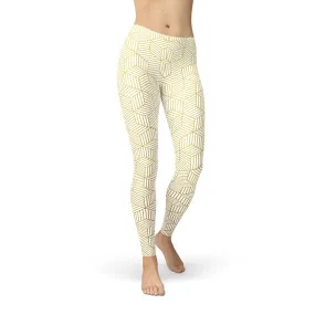 White Geometric Cubes Leggings